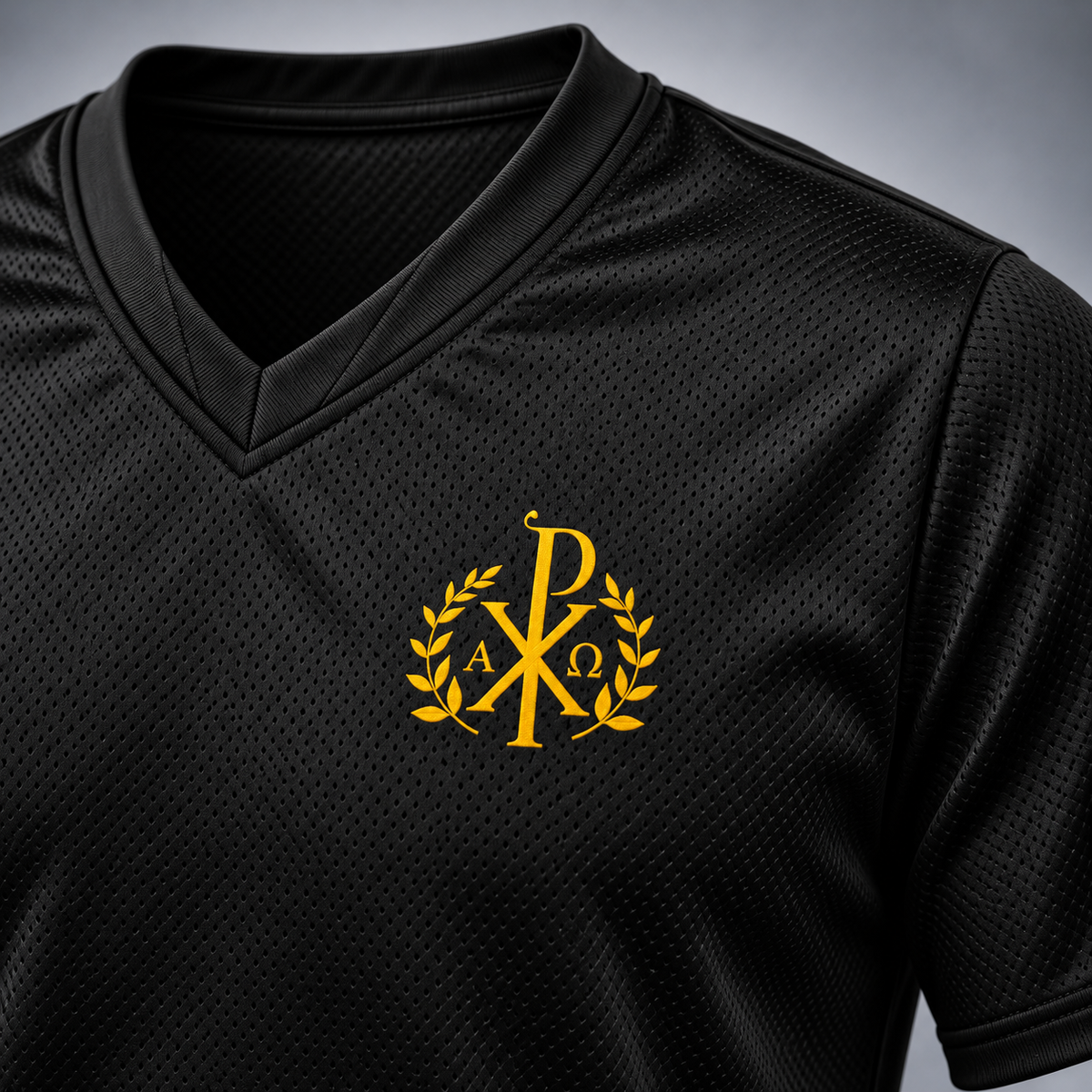 christian premium sports shirt with chi-rho symbol